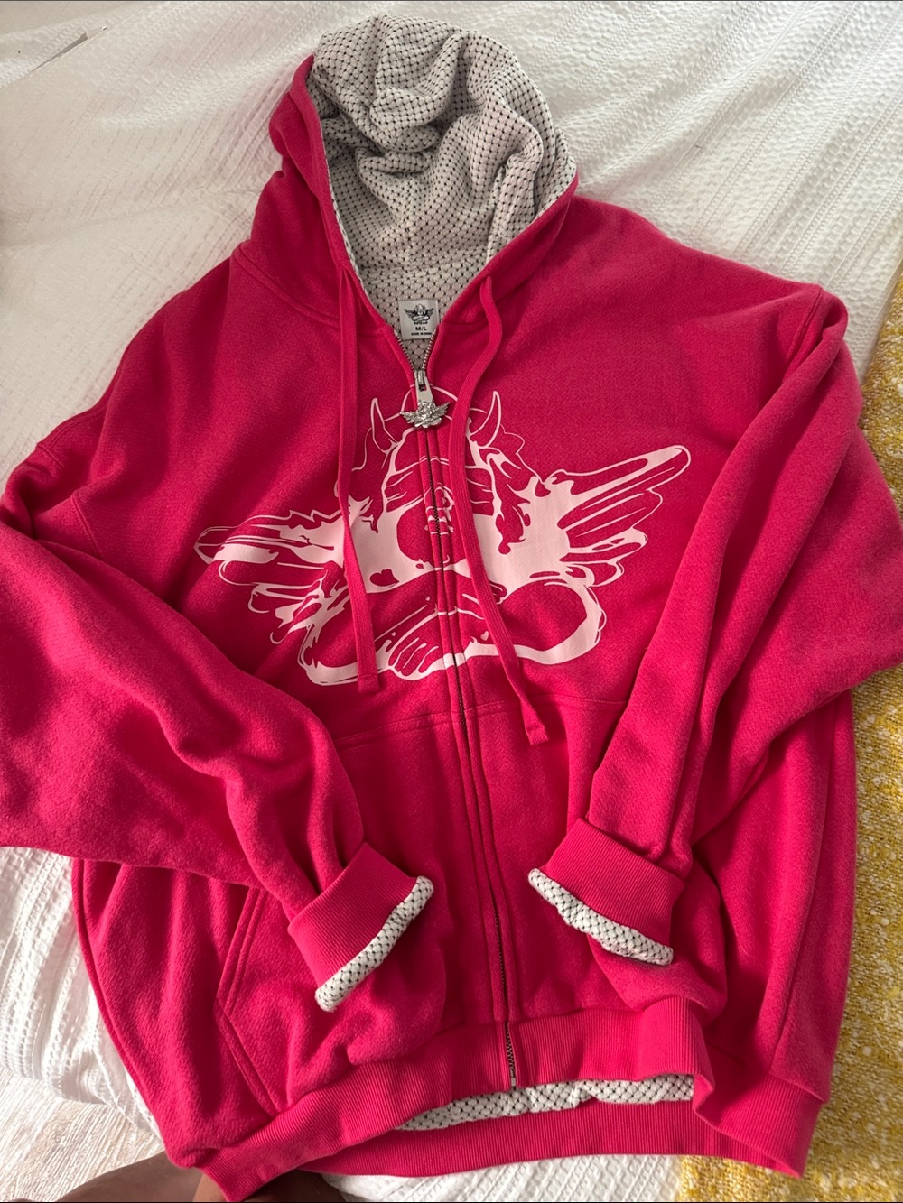 Boys Lie Hot Pink Zip-Up Hoodie with White Graphic